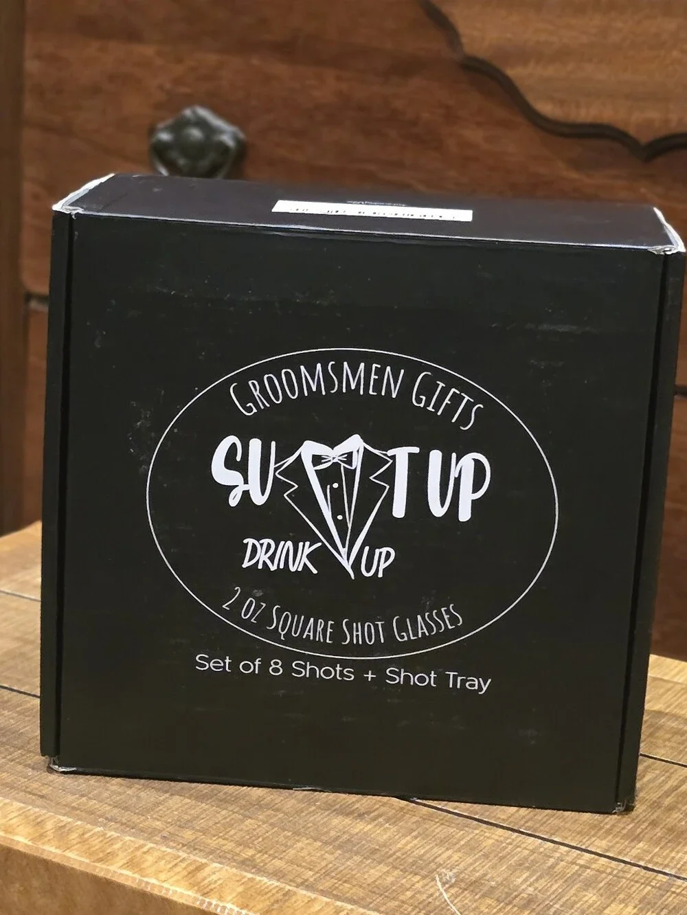 Groomsmen Gifts Shot Glass Set of 8 with Wooden Serving Tray | 2 oz Square Shot